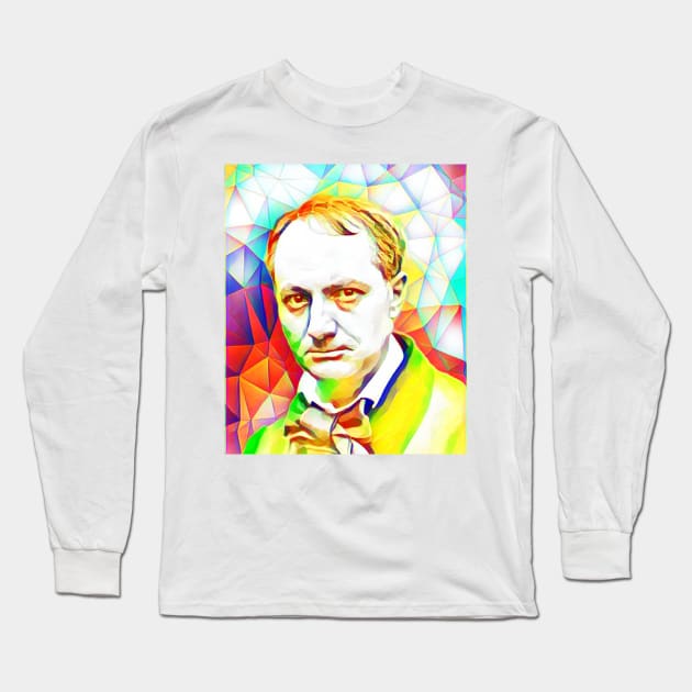 Charles Baudelaire Colourful Portrait | Charles Baudelaire Artwork 11 Long Sleeve T-Shirt by JustLit